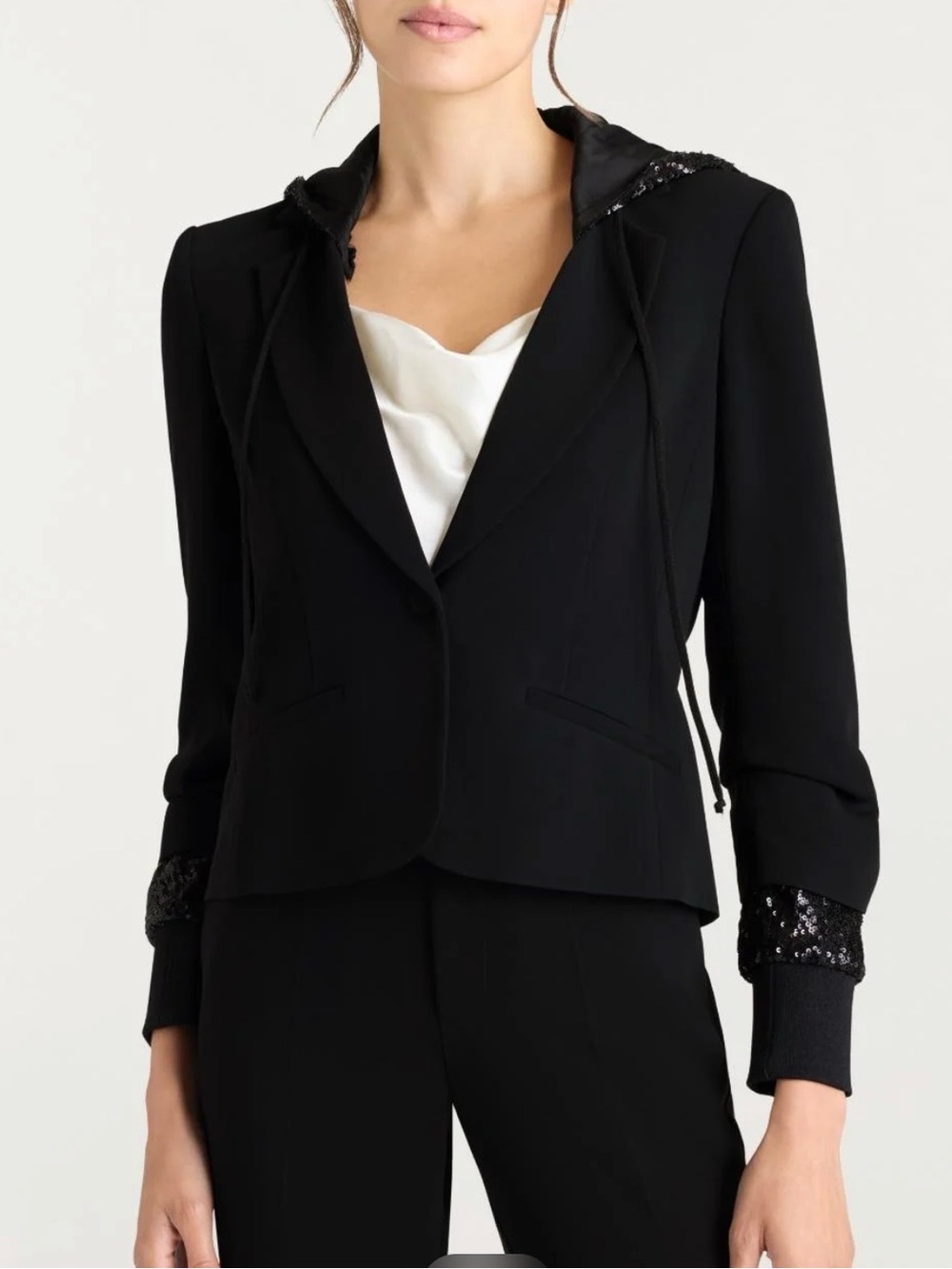 Cinq a sept Sequin Hooded Le Petit Khloe Jacket — black 0